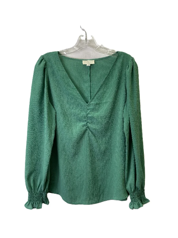 women's tops with spaghetti straps and deep V-necksTop Long Sleeve Basic By Loft In Green, Size: M