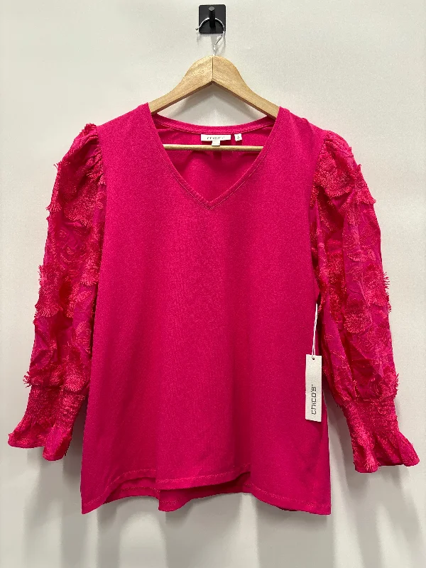 women's tops for those who want to add a touch of sophistication to their casual attireTop Long Sleeve By Chicos In Pink, Size: L