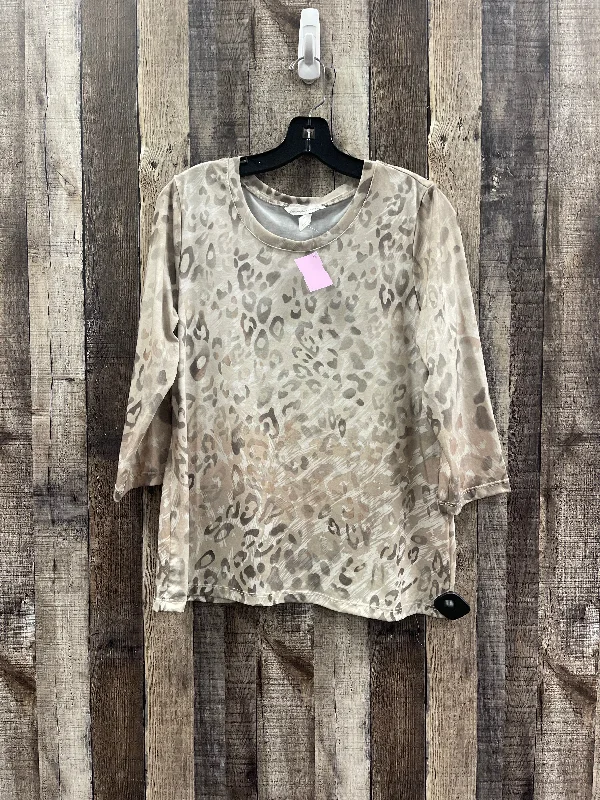 women's tops with sheer overlaysTop Long Sleeve By Christopher And Banks In Animal Print, Size: M