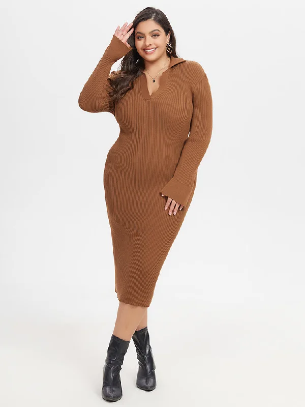 women's evening dressesRibbed Knit Split Midi Sweater Dress