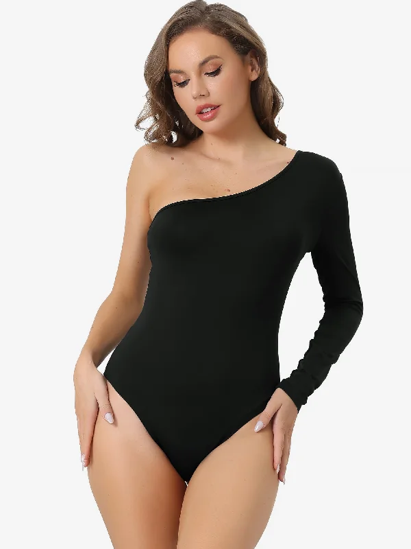 women's fair-trade dressesOne Shoulder Stretchy Long Sleeve Bodycon Leotard Bodysuit