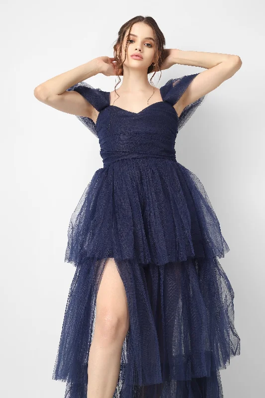 Bow-Tie DressSydney Galactic Cobalt Tulle Maxi Dress