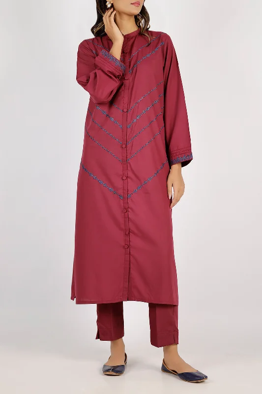 Solid Embroidered Polyester Stitched 2 Piece (Shirt/Trouser)