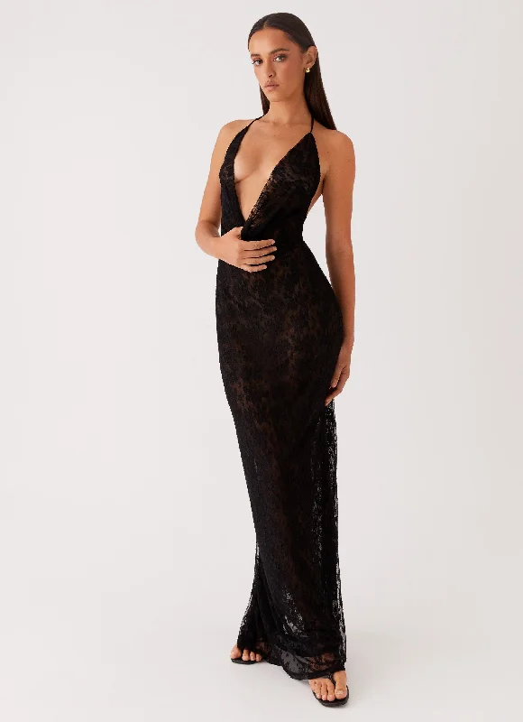 Silk DressChampagne Coastline Maxi Dress - Black