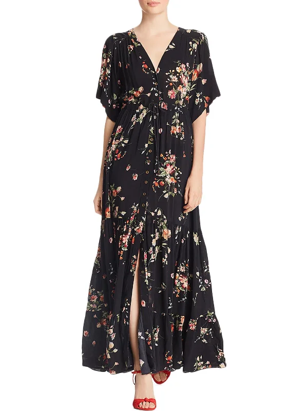 women's silk dressesWomens Floral Print Eyelet Maxi Dress