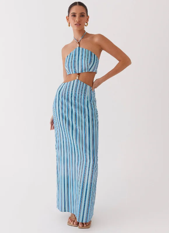 High-Low DressLibby Linen Maxi Dress - Blue Stripe