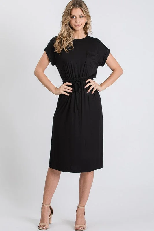 women's curve-hugging dressesAurora Midi Dress in Black