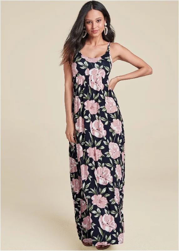 Polka-Dot DressFloral Printed Maxi Dress - Navy Multi