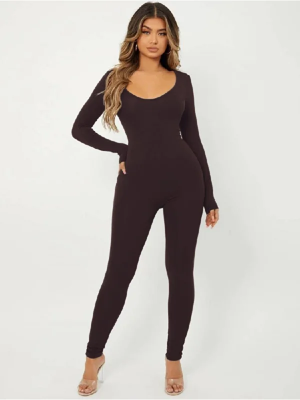 women's breathable dressesU Neck Long Sleeve Bodycon Jumpsuits