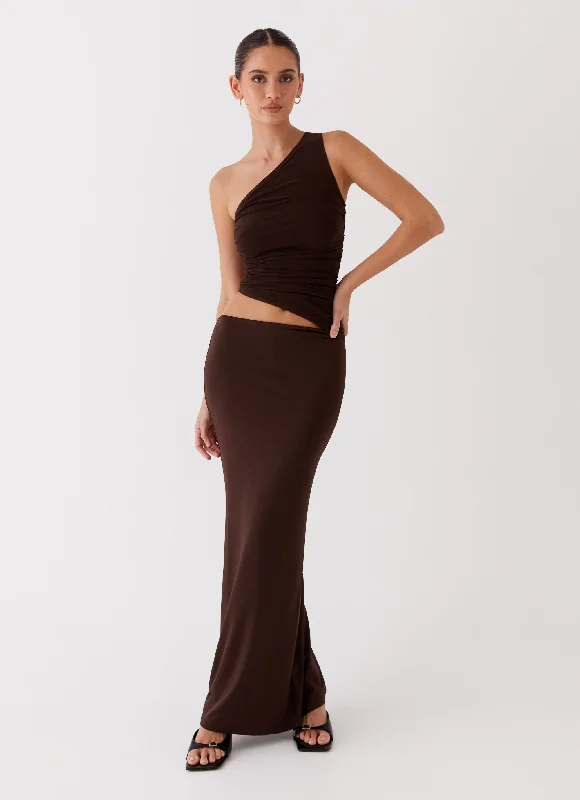 Minimalist DressSeranella One Shoulder Maxi Dress - Chocolate