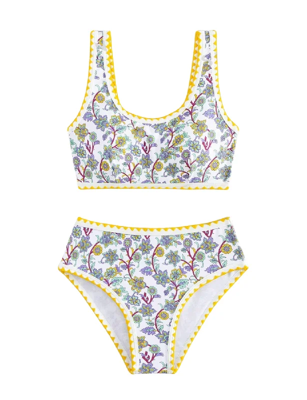 Triangle Female SwimwearPaisley Yellow Whipstitch Bikini Set