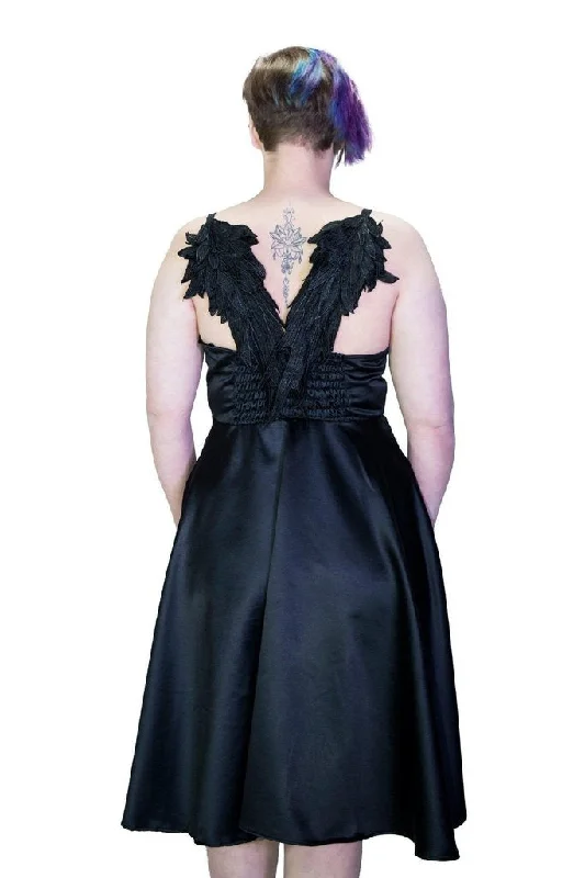 Elegant DressBlack Wings Raw Silk Plus Size Midi Dress - Angelique