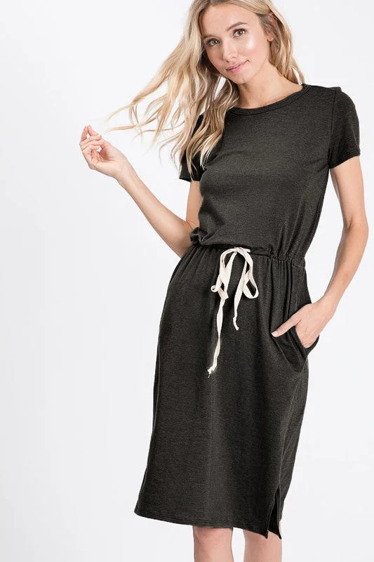 women's sustainable dressesMelody Casual Midi Dress in Black