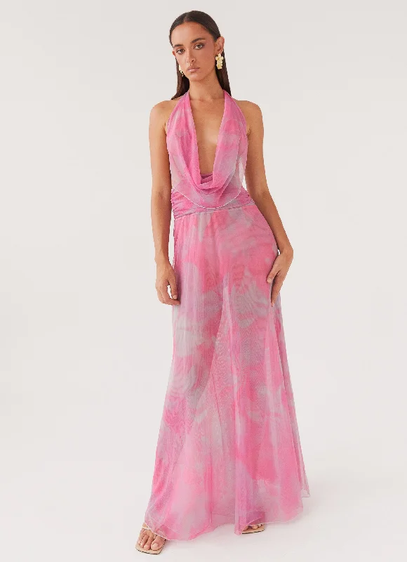 Button-Down DressElysia Mesh Maxi Dress - Pink Floral