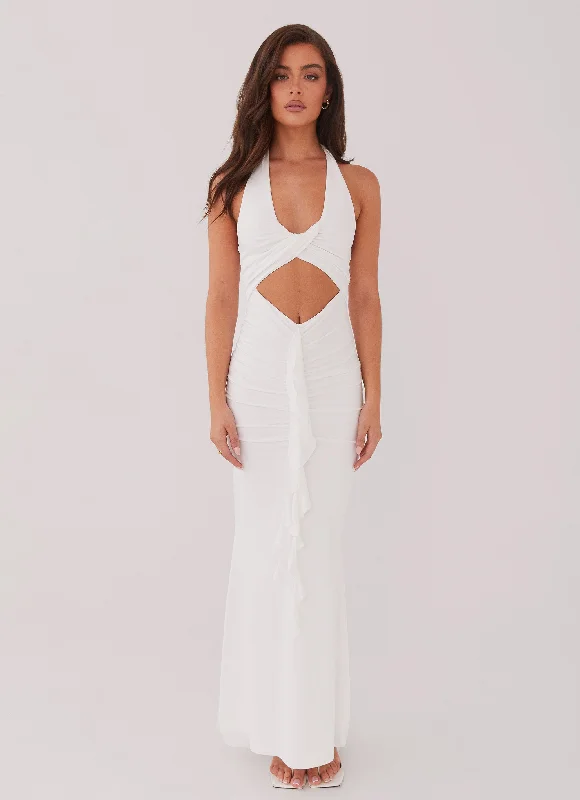 Custom DressAllanna Frill Maxi Dress - White