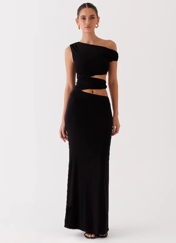 Spaghetti Strap DressMargot One Shoulder Maxi Dress - Black