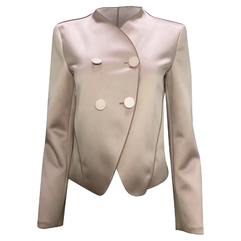 Giorgio Armani Uncollared Double-Breasted Blazer in Rose Polyester