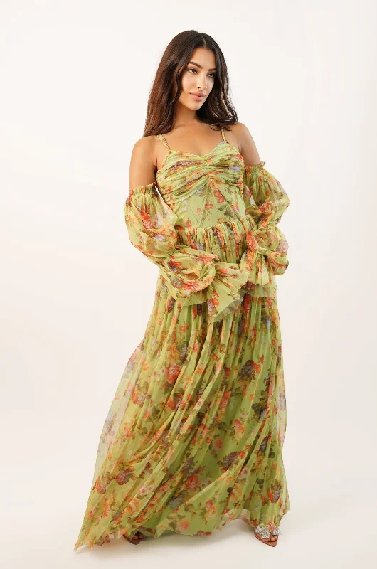 women's glam dressesSaylor Green Printed Maxi Dress