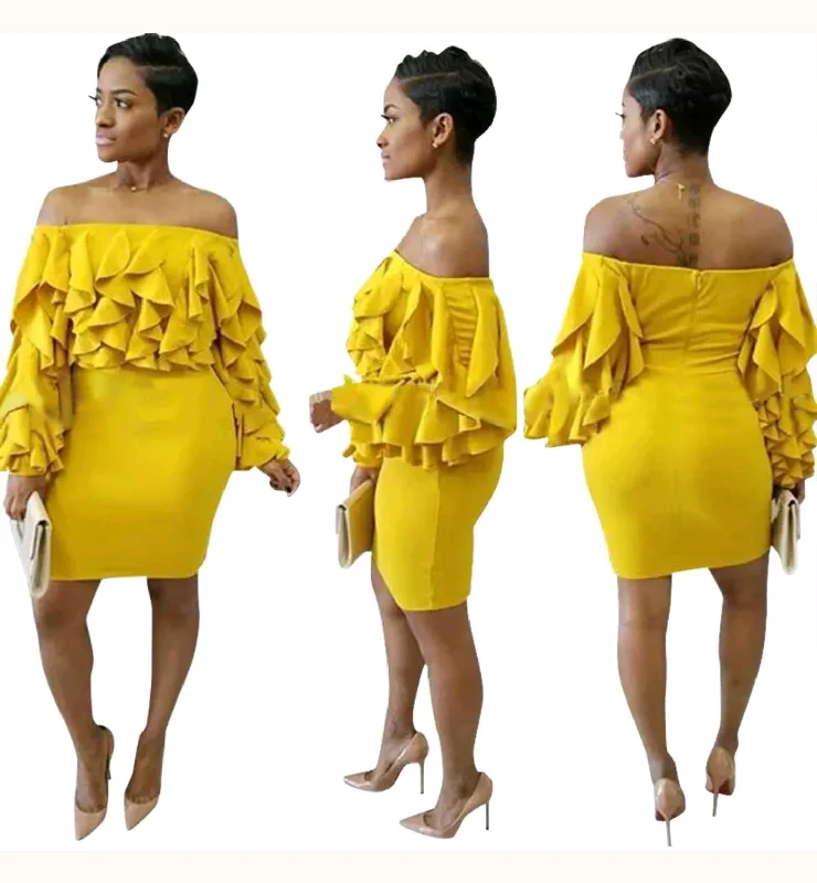 Trumpet DressLong Sleeve Ruffle Off the Shoulder Bodycon Dress