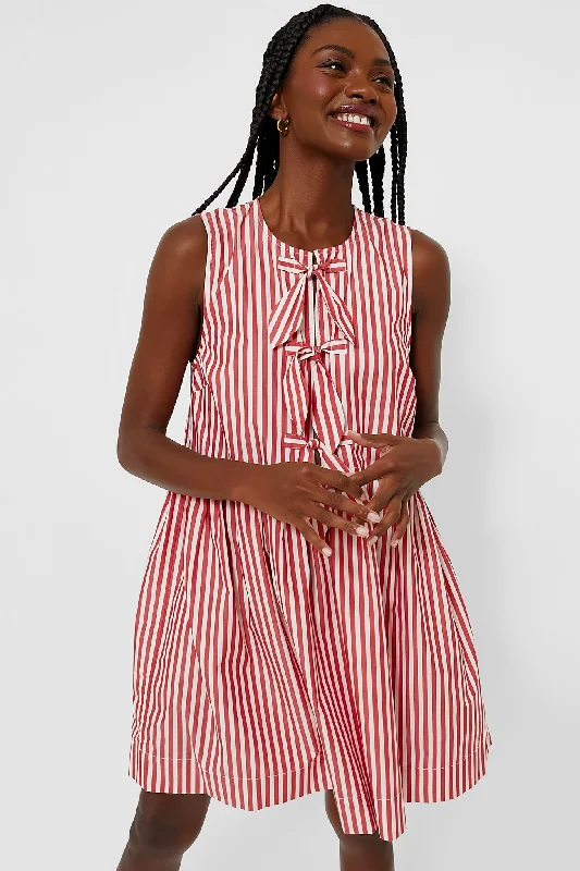 women's checkered dressesBarbados Cherry Stripe Cotton Mini Bow Tie Dress