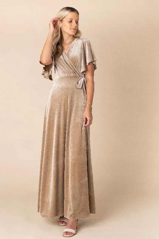 Elegant DressArbor Velvet Wrap Maxi - Honey