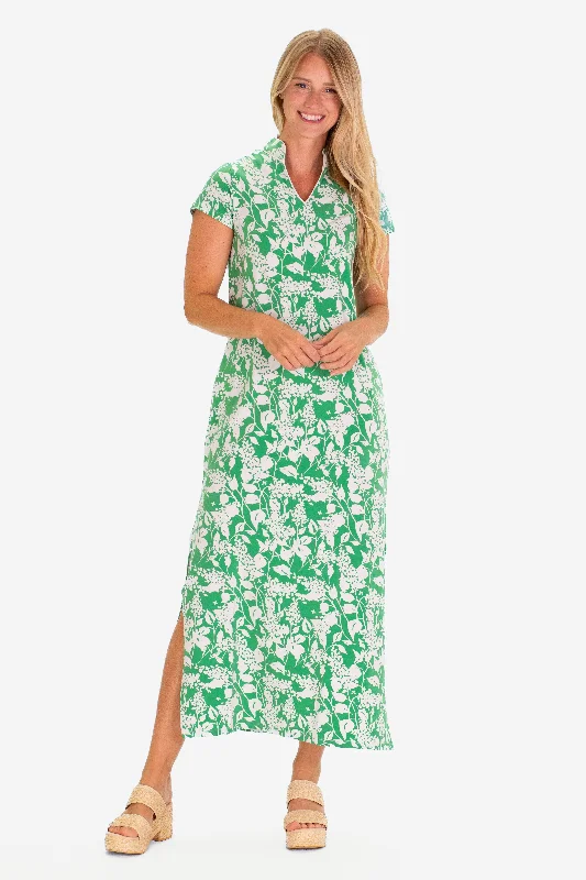 women's curve-hugging dressesThe Gaia Maxi Dress in Green Garden