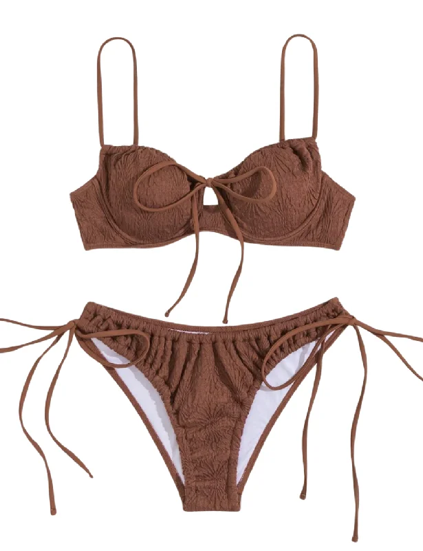 Monokini Female SwimwearMocha Textured Bikini Set