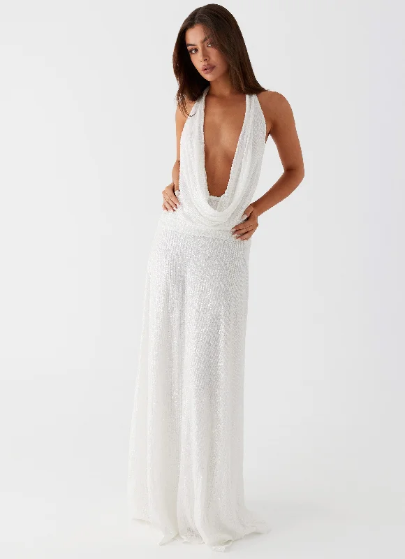 women's machine-washable dressesElysia Sequin Maxi Dress - White