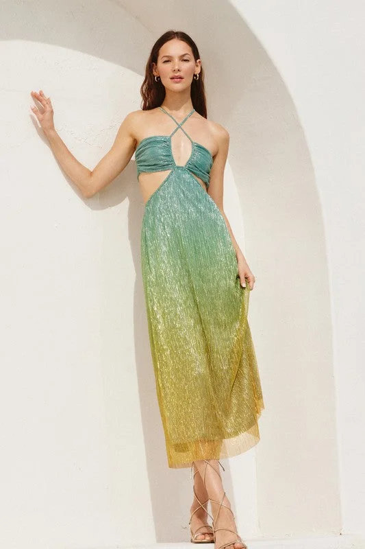 Floor-Length DressMeet Me In The Bahamas Shimmer Ombre Midi Dress