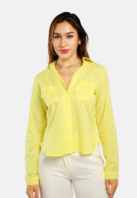 Woven Pocket Detail Shirt In Yellow