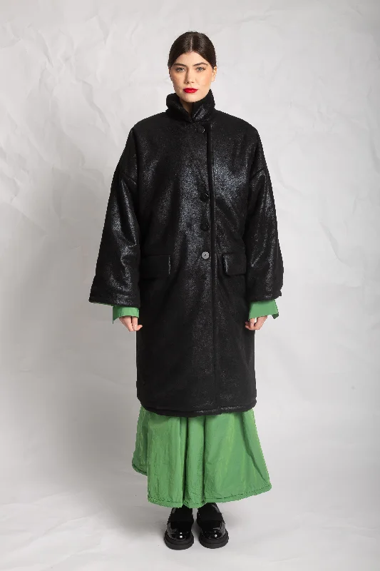 Les Filles D'ailleurs Black Coat With Striking Green LIner.