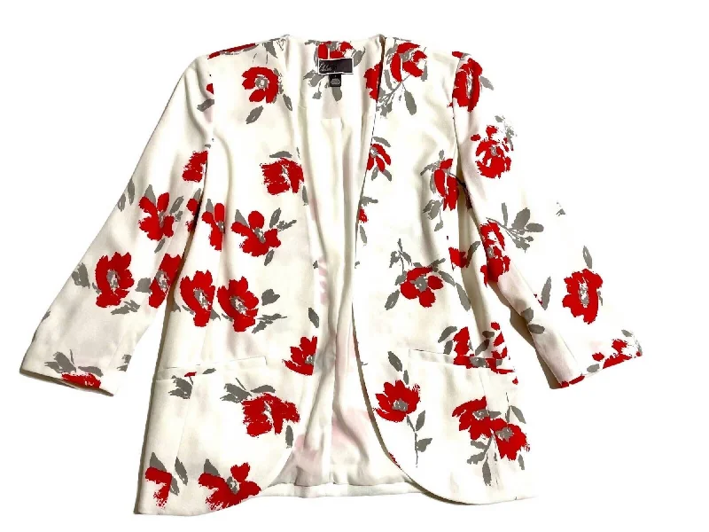 Women's Floral Print Open Front 3 Quarter Sleeve Blazer In White