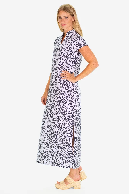 Plunging Neckline DressThe Gaia Maxi Dress in Navy Floret