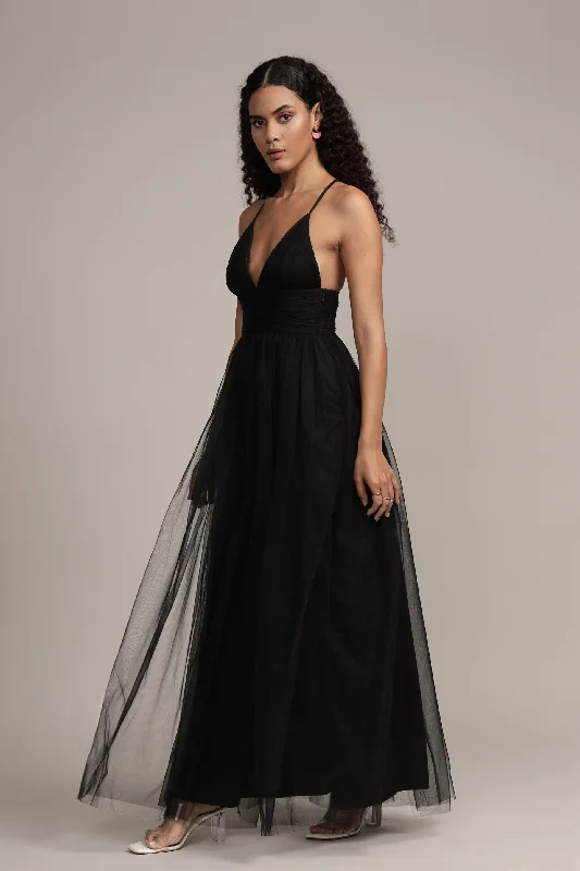 women's sleeveless dressesOpal Tulle Maxi Dress in Black