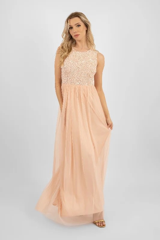 Zip-Up DressPicasso Blush Pink Embellished Bridesmaid Maxi Dress