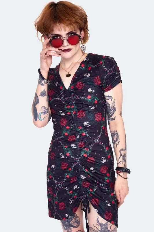 High-Low DressSkull & Roses Print Midi Dress