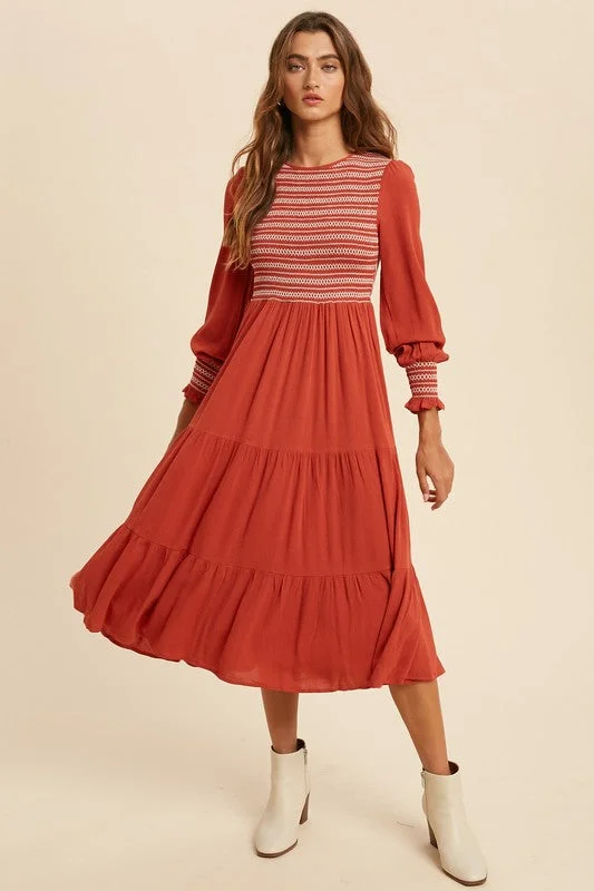 women's maxi dressesJamie Smocked Midi Dress in Brick