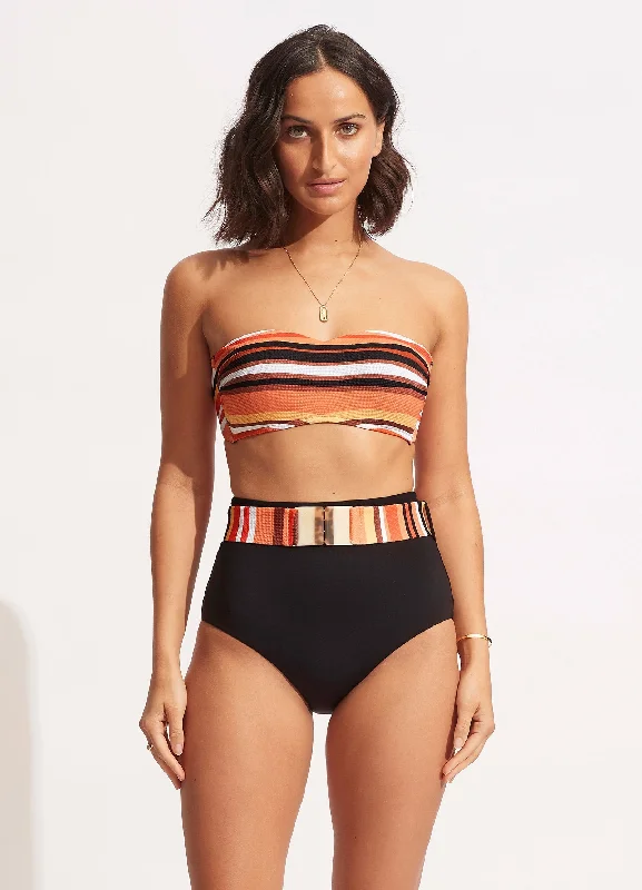 Sustainable Female SwimwearSun Stripe High Waisted Pant With Belt - Black