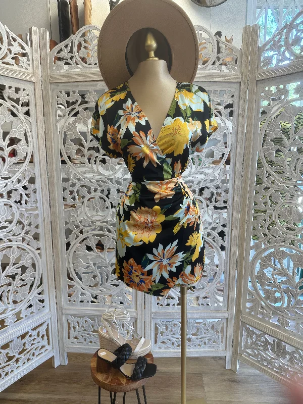 women's shift dressesFloral Wrapped Mini Dress