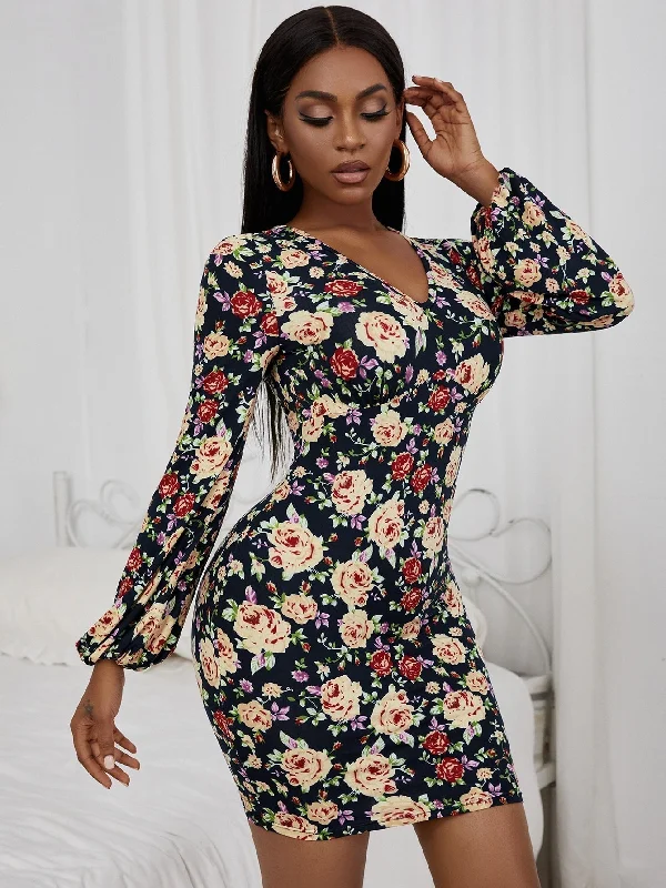 Peplum Hem DressKittenAlarm - Woman Floral Patterns Pencil Short Bodycon Dresses