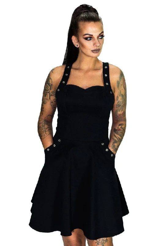 Vintage DressEyelets Pockets Black Midi Dress - Kendall