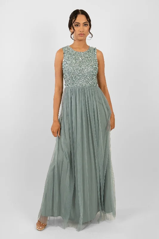 Flowy DressPicasso Teal Embellished Bridesmaid Maxi Dress