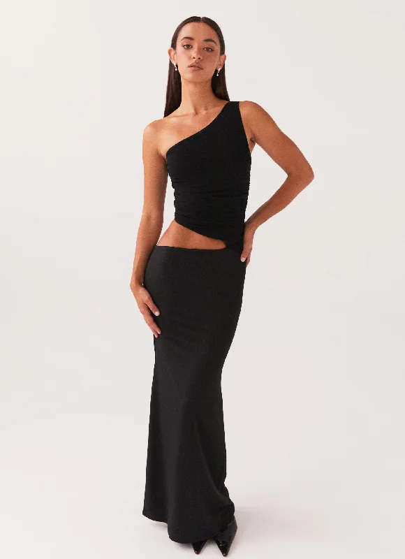 Floor-Length DressSeranella One Shoulder Maxi Dress - Black