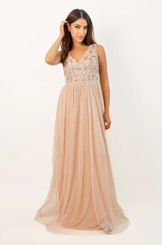 women's hourglass figure dressesAurora Nude Embellished Maxi Dress