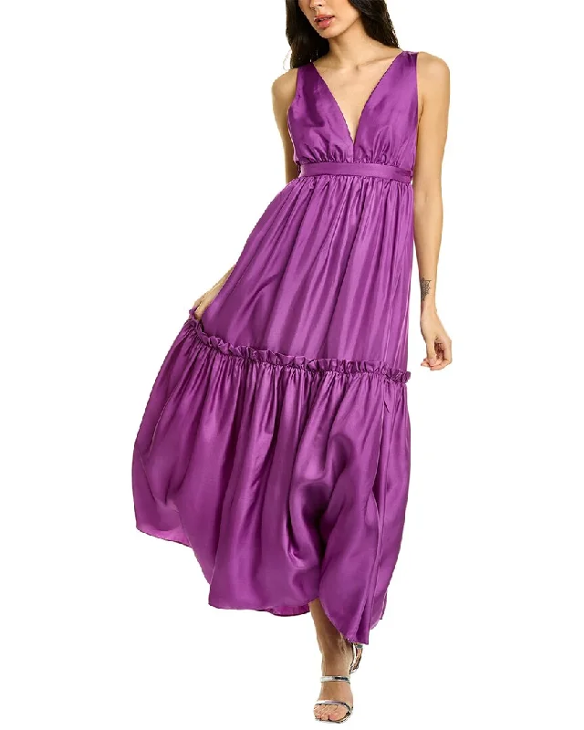 women's solid color dressesCynthia Rowley Ruffle Silk Maxi Dress