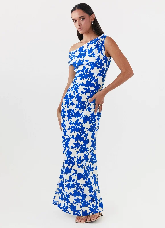 women's high-end dressesPyper Off Shoulder Maxi Dress - Blue Floral