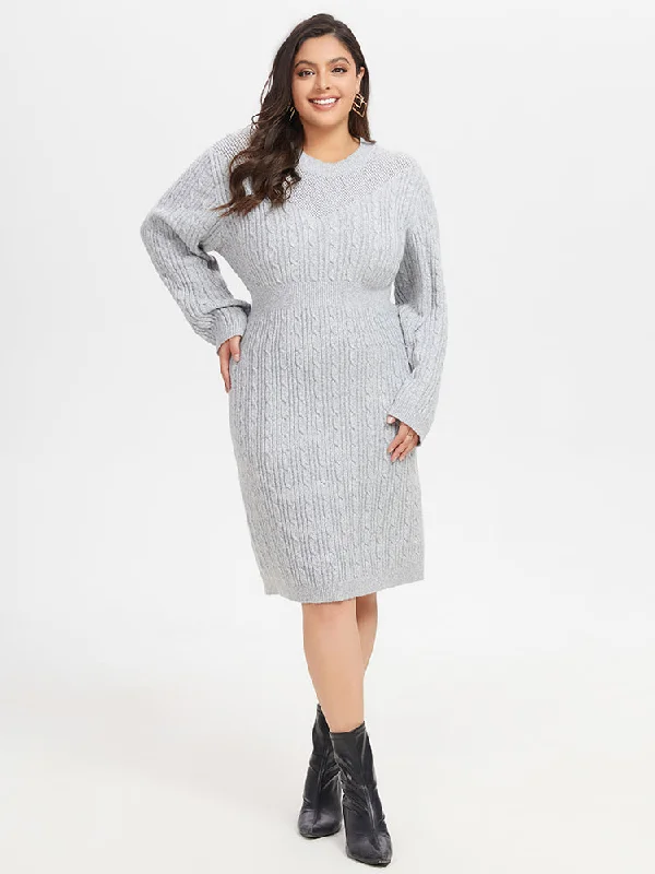 women's mother of the bride dressesSolid Cable Knit Midi Sweater Dress