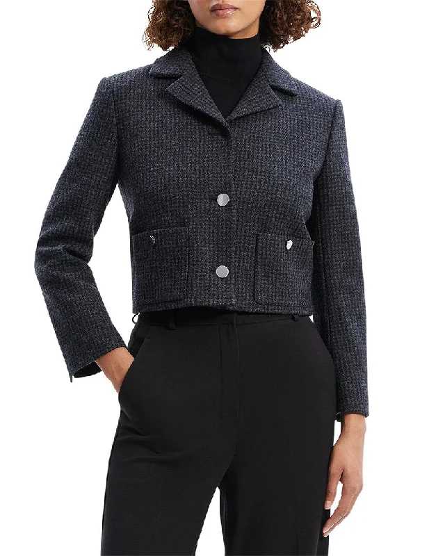 Theory Boxy Crop Wool-Blend Patch Jacket