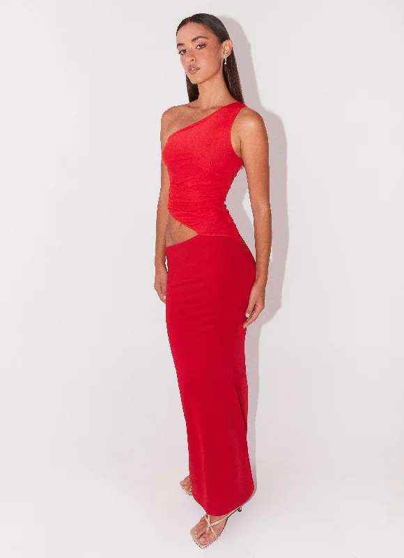 Cut-Out DressSeranella One Shoulder Maxi Dress - Cherry Red