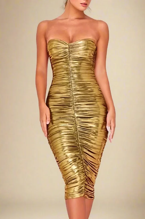 Zip-Up DressTerese Bodycon Wrap Dress - Gold